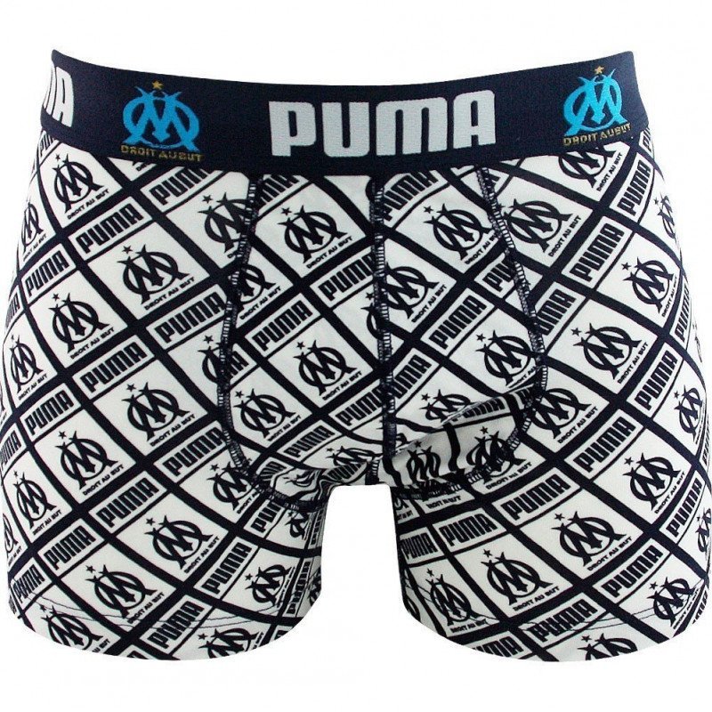 PUMA Boxer Homme Coton ALLOVER Marine Blanc OLYMPIQUE DE MARSEILLE