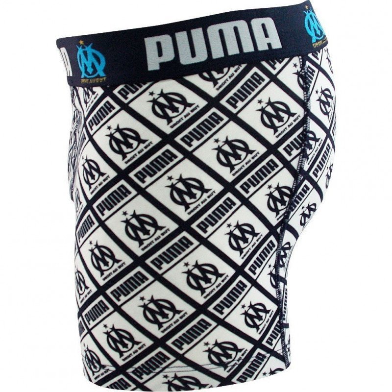 PUMA Boxer Homme Coton ALLOVER Marine Blanc OLYMPIQUE DE MARSEILLE