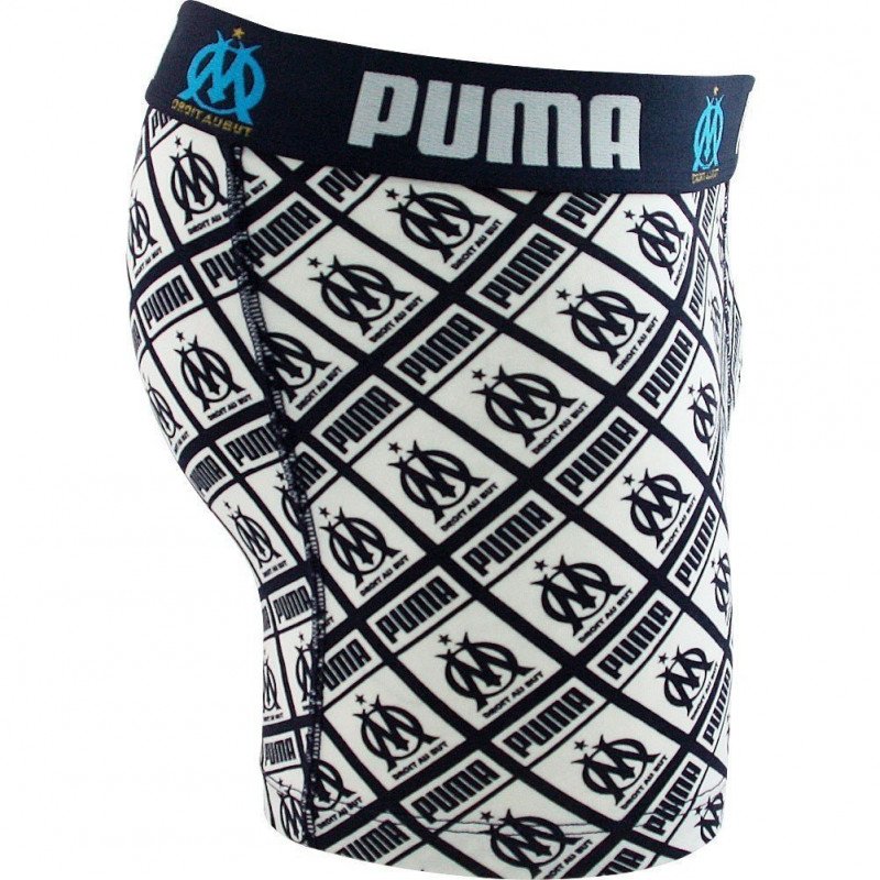 PUMA Boxer Homme Coton ALLOVER Marine Blanc OLYMPIQUE DE MARSEILLE