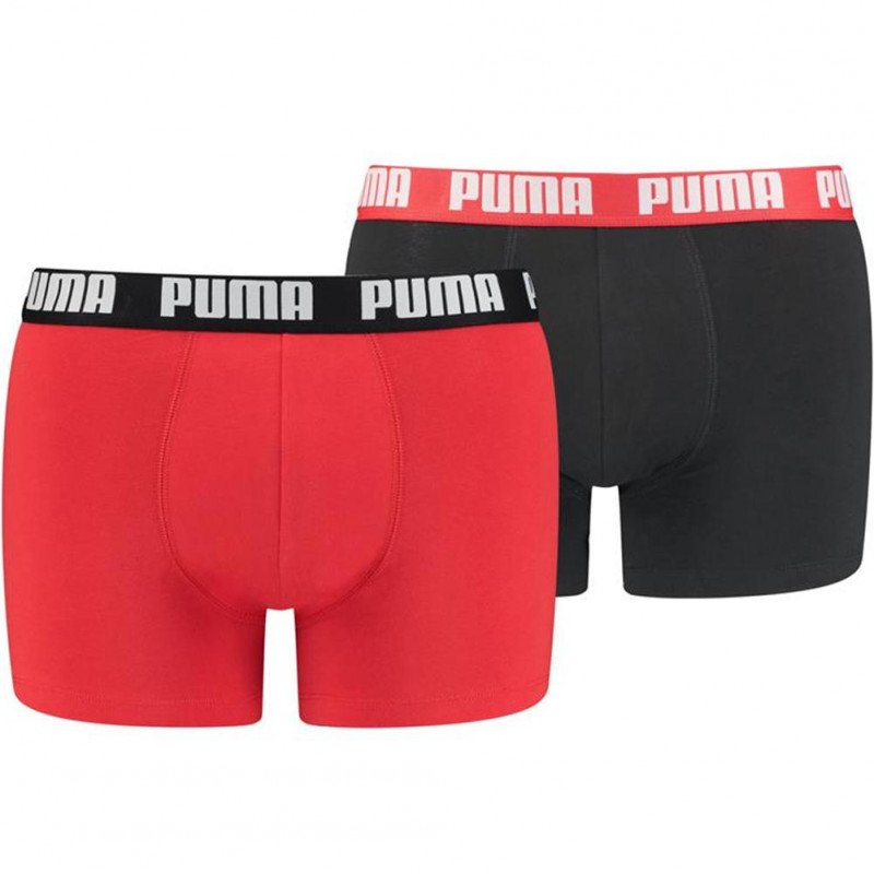 PUMA Lot de 2 Boxers Homme Coton BASIC21 Noir Rouge