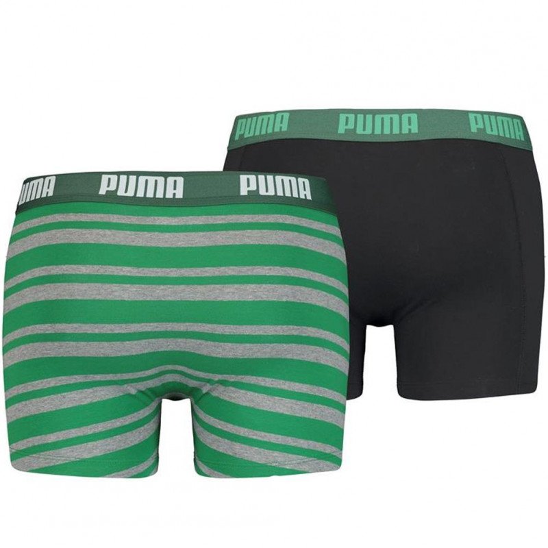 PUMA Lot de 2 Boxers Homme Coton HERITAGE STRIPE Vert Noir