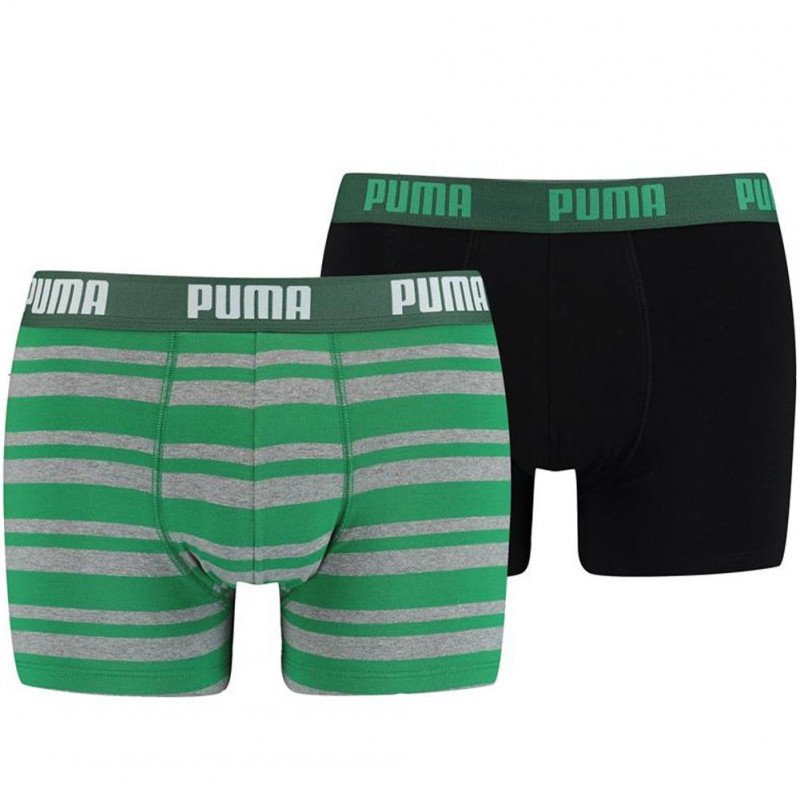 PUMA Lot de 2 Boxers Homme Coton HERITAGE STRIPE Vert Noir