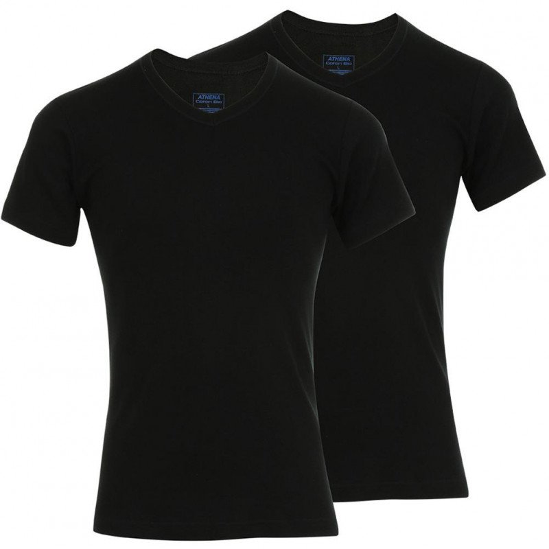 ATHENA lot de 2 T-shirts Col V Homme Coton bio BASIC Noir