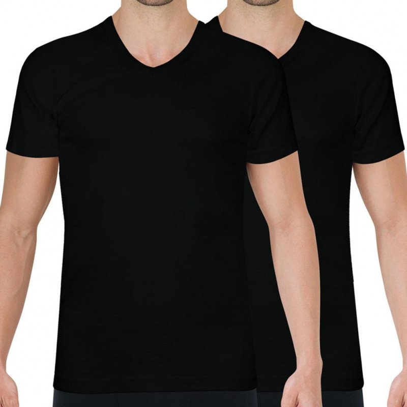 ATHENA lot de 2 T-shirts Col V Homme Coton bio BASIC Noir