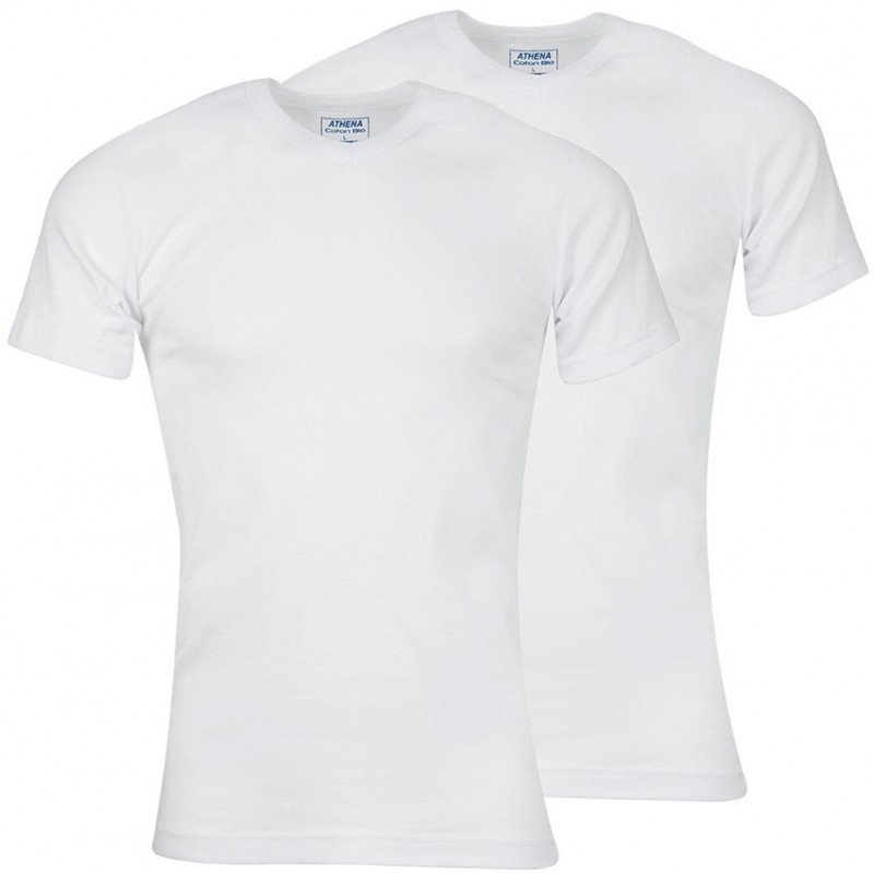 ATHENA lot de 2 T-shirts Col V Homme Coton bio BASIC Blanc