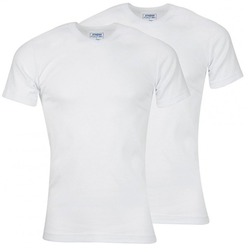 LOT DE 2 T-shirt manches courtes col en V Vêtements Homme BASIC Blanc et Uni