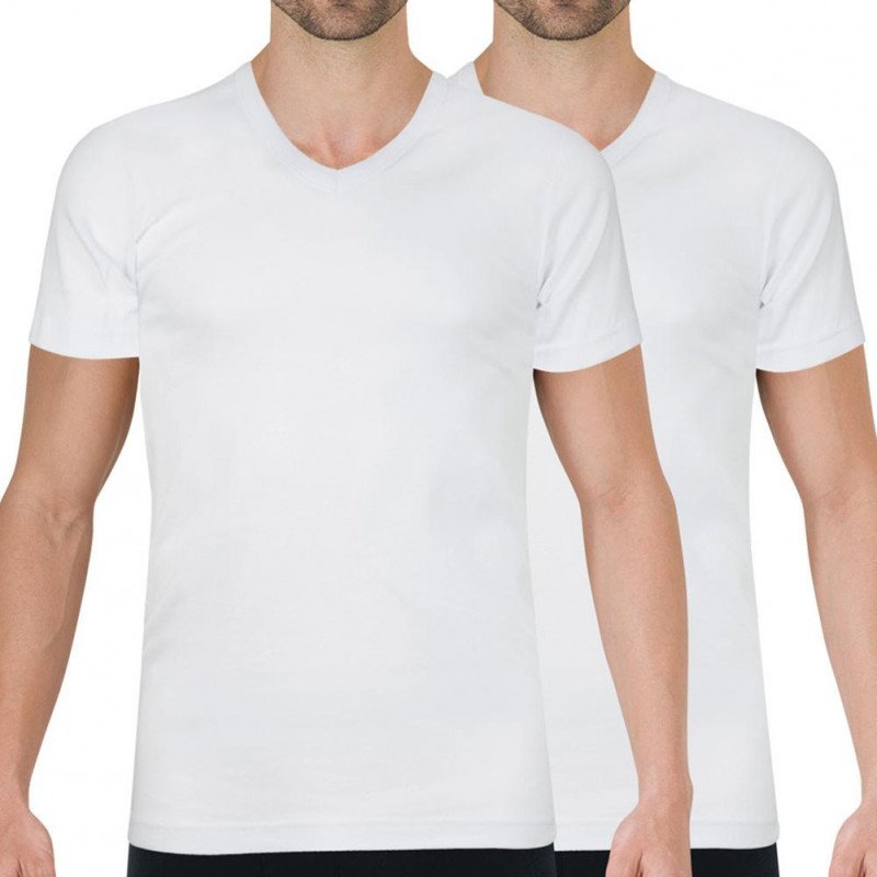 LOT DE 2 T-shirt manches courtes col en V Vêtements Homme BASIC Blanc et Uni