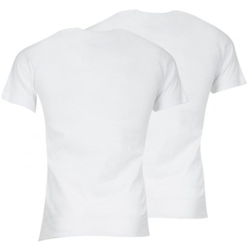 LOT DE 2 T-shirt manches courtes col en V Vêtements Homme BASIC Blanc et Uni