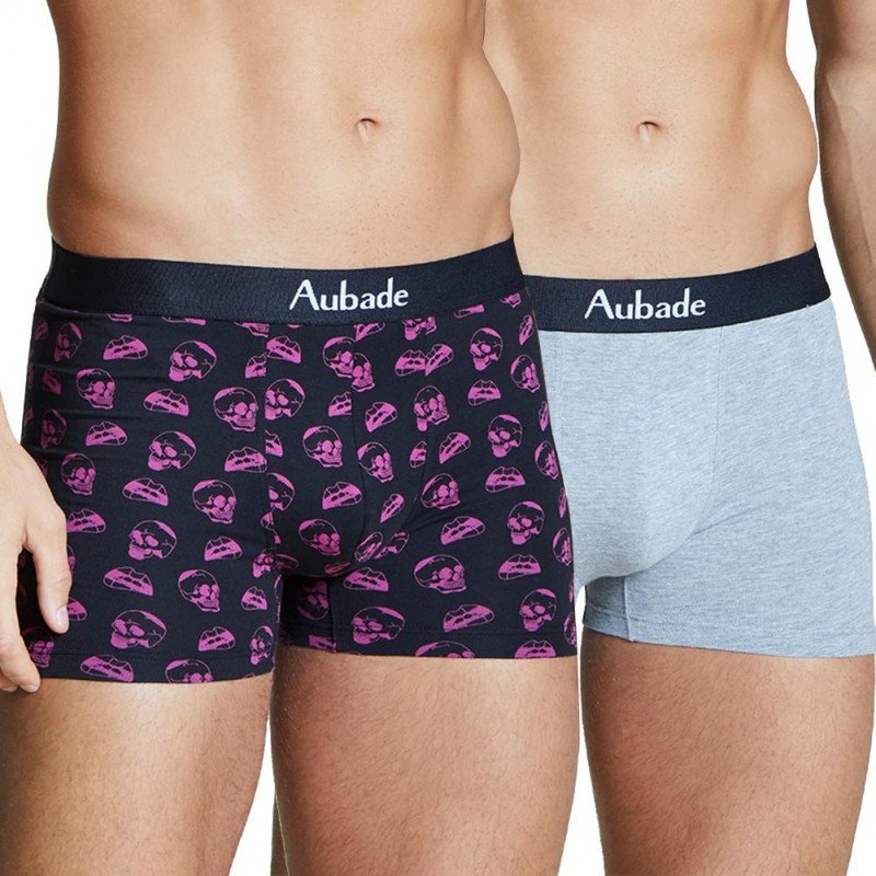 AUBADEMEN Lot de 2 Boxers Homme Coton Modal DUO NESK Noir Souris