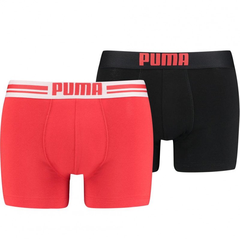 PUMA Lot de 2 Boxers Homme Coton PLACED LOGO Rouge Noir
