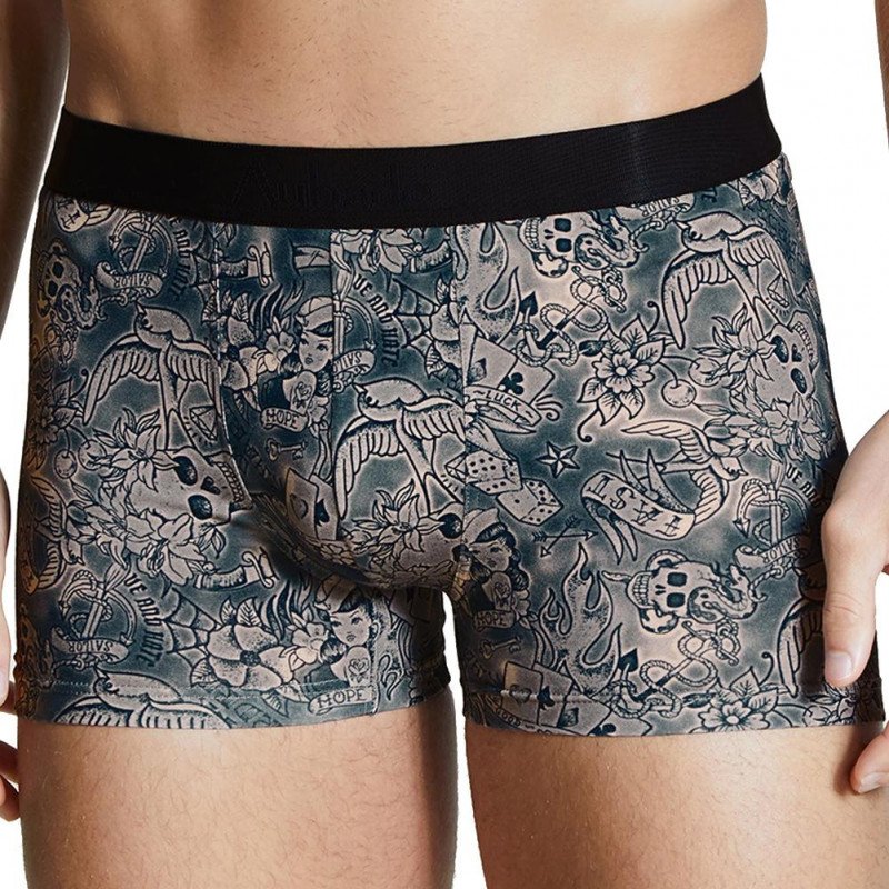 AUBADEMEN Boxer Homme Coton Modal OLD TATTOO Gris