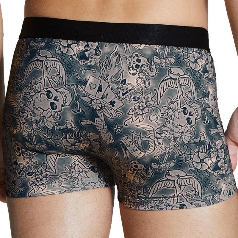 AUBADEMEN Boxer Homme Coton Modal OLD TATTOO Gris