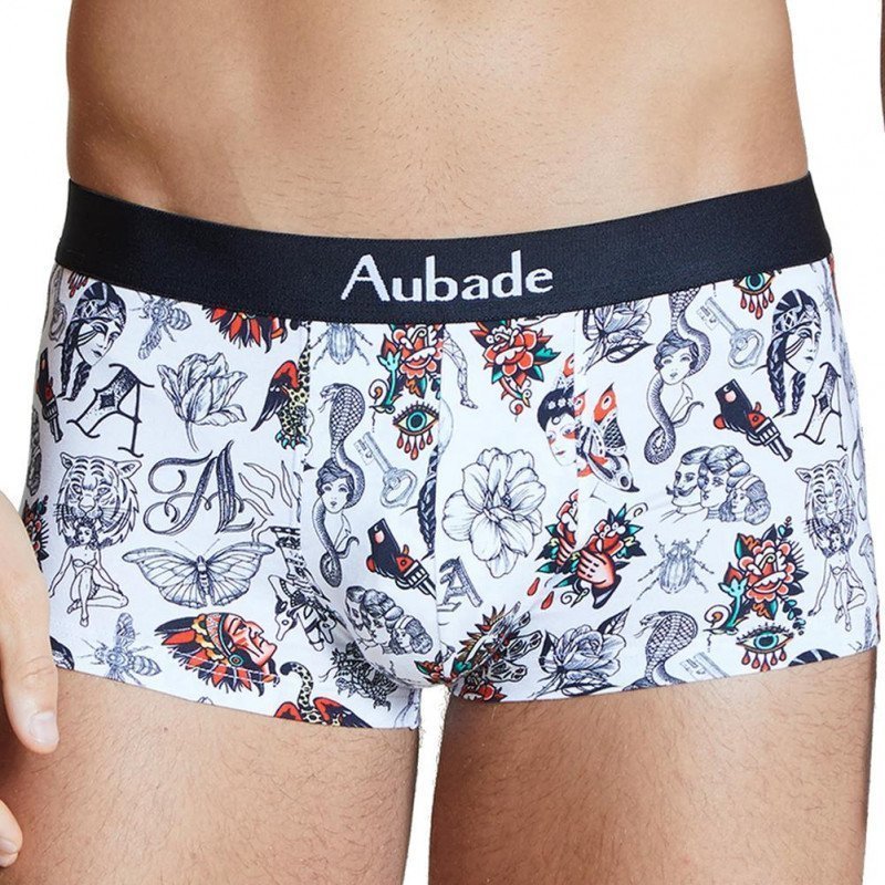 AUBADEMEN Shorty Homme Coton Modal WHITEART Blanc