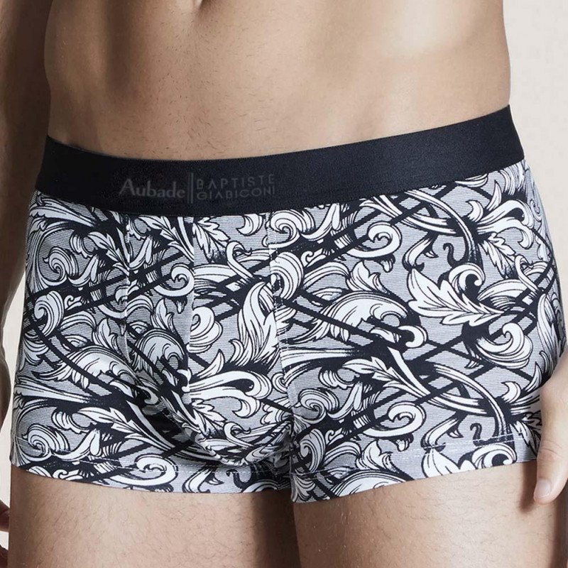 AUBADEMEN Shorty Homme Coton Modal WHITEORNAMENT Blanc BAPTISTE GIABICONI