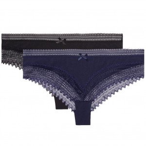 DIM 2 Shortys Femme Coton Dentelle SEXY FASHION Noir Bleu infini