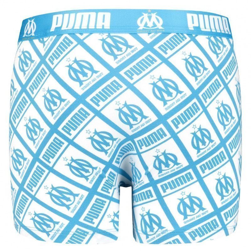 PUMA Boxer Garçon Coton ALLOVER Cyan Blanc OLYMPIQUE DE MARSEILLE