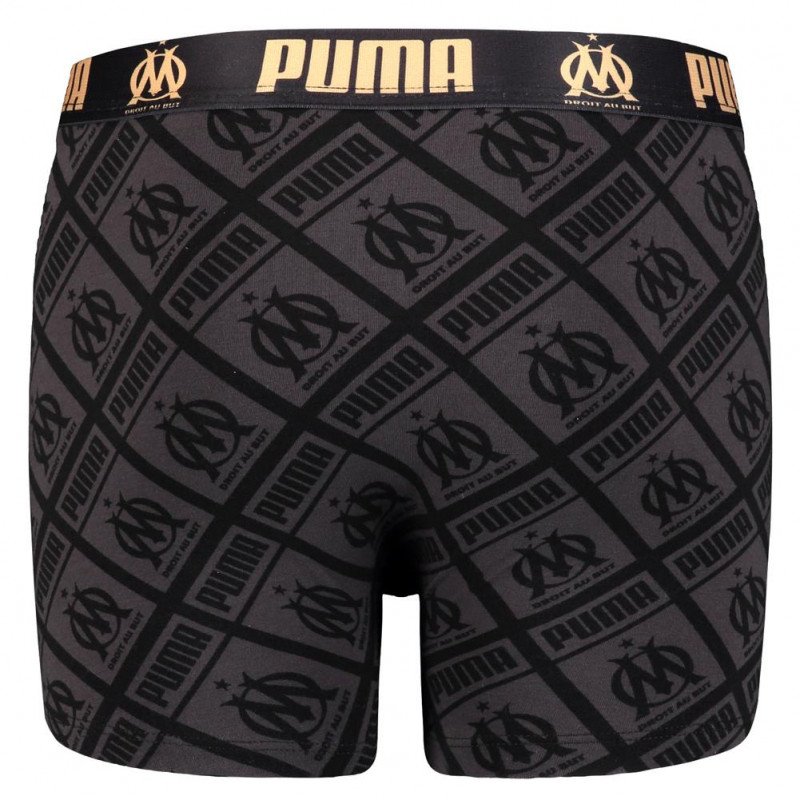 PUMA Boxer Garçon Coton ALLOVER Noir Or OLYMPIQUE DE MARSEILLE