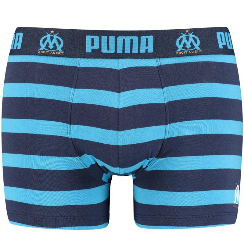 PUMA Boxer Homme Coton RAYURES Marine Turquoise OLYMPIQUE DE MARSEILLE