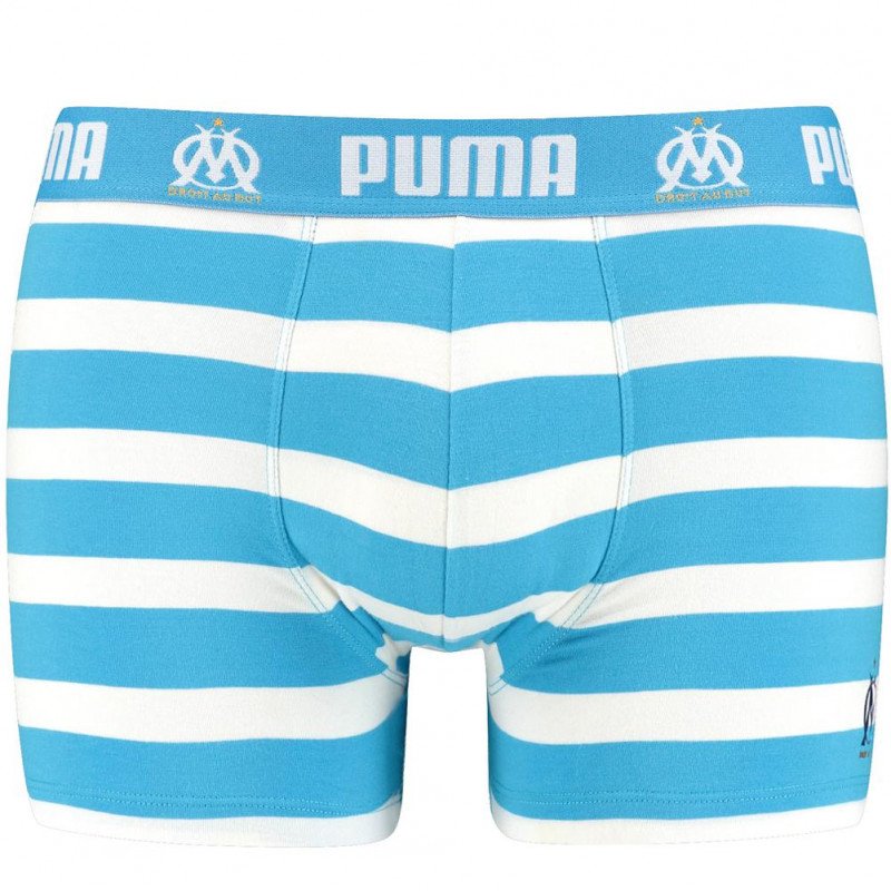 PUMA Boxer Homme Coton RAYURES Blanc Cyan OLYMPIQUE DE MARSEILLE