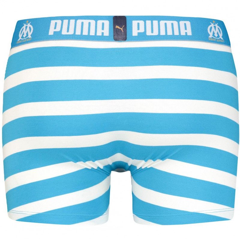 PUMA Boxer Homme Coton RAYURES Blanc Cyan OLYMPIQUE DE MARSEILLE