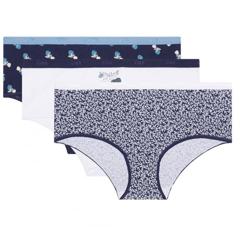 DIM 3 Boxers Femme Coton POCKETSTRETCH Laponie Bleu Marine Blanc
