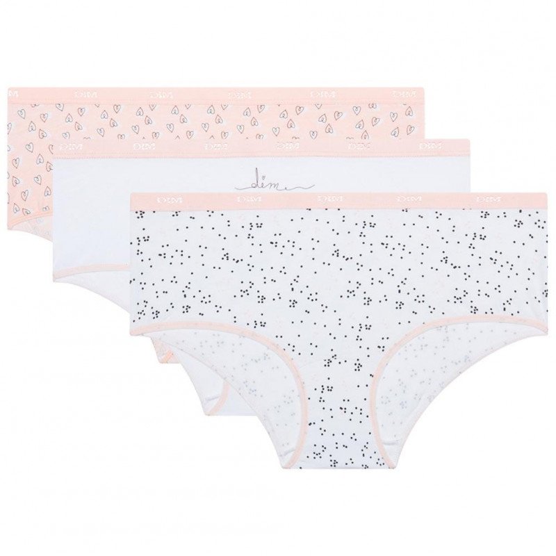 DIM Lot de 3 Boxers Femme Coton POCKETS STRETCH Love Rose Blanc