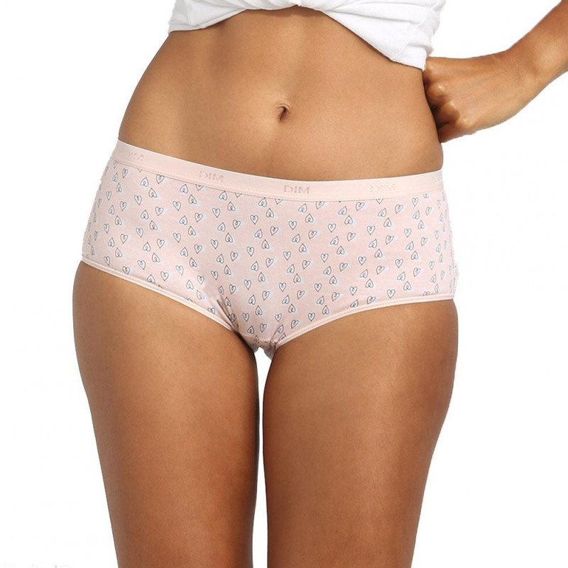 DIM Lot de 3 Boxers Femme Coton POCKETS STRETCH Love Rose Blanc