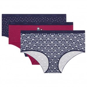 DIM 3 Boxers Femme Coton POCKETS STRETCH Poupées Marine Bordeaux