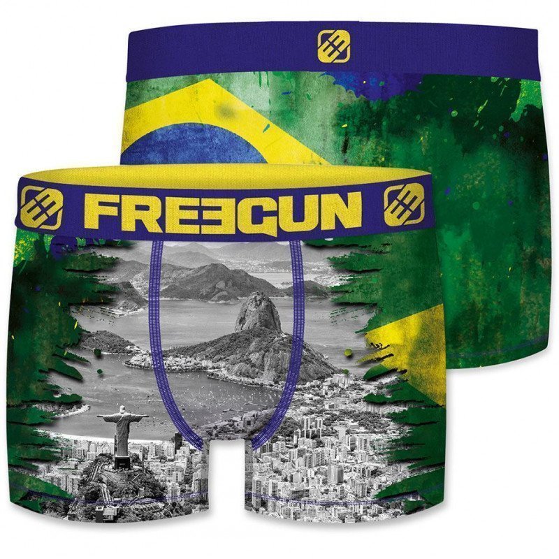 FREEGUN Boxer Homme Microfibre BRA Vert Jaune PREMIUM