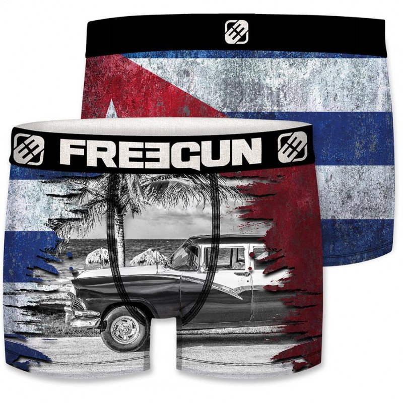 FREEGUN Boxer Homme Microfibre CUB Bleu Gris PREMIUM