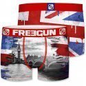 FREEGUN Boxer Homme Microfibre ENG Rouge Gris PREMIUM