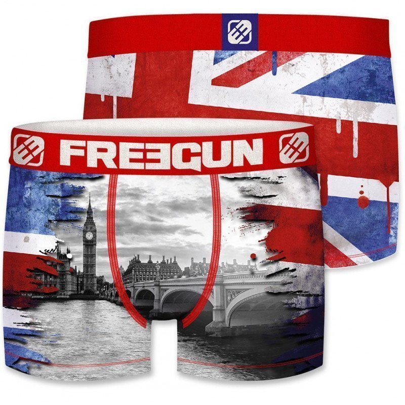 FREEGUN Boxer Homme Microfibre ENG Rouge Gris PREMIUM