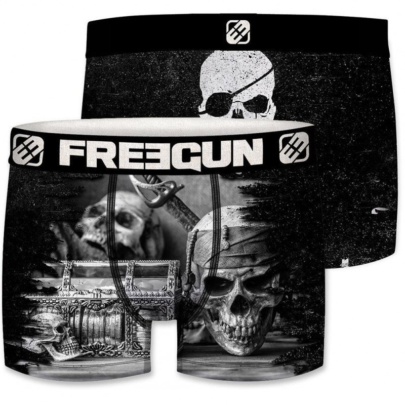 FREEGUN Boxer Homme Microfibre PIR Noir Gris PREMIUM