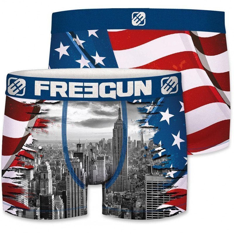 FREEGUN Boxer Homme Microfibre USA Rouge Bleu PREMIUM