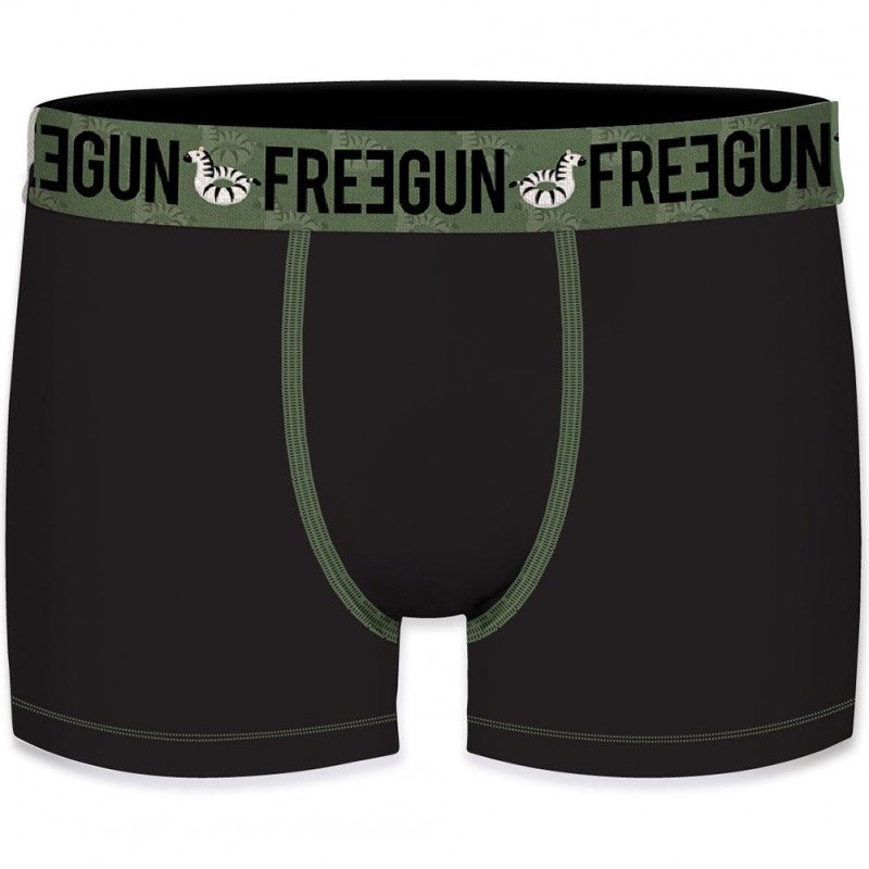 FREEGUN Lot de 2 Boxers Homme Coton bio BCBX2 ZEBRE Noir Kaki