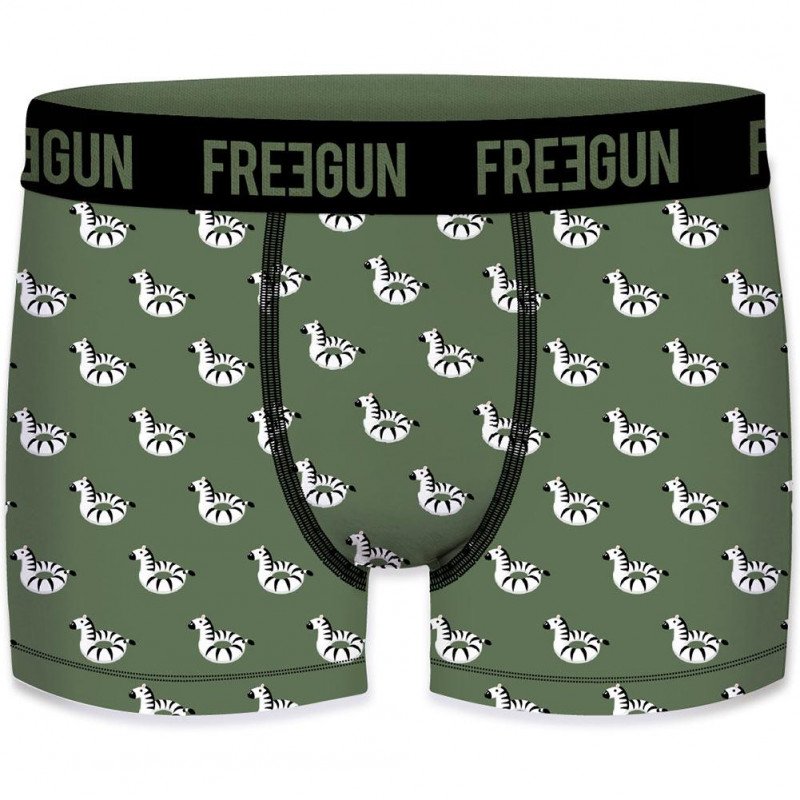 FREEGUN Lot de 2 Boxers Homme Coton bio BCBX2 ZEBRE Noir Kaki