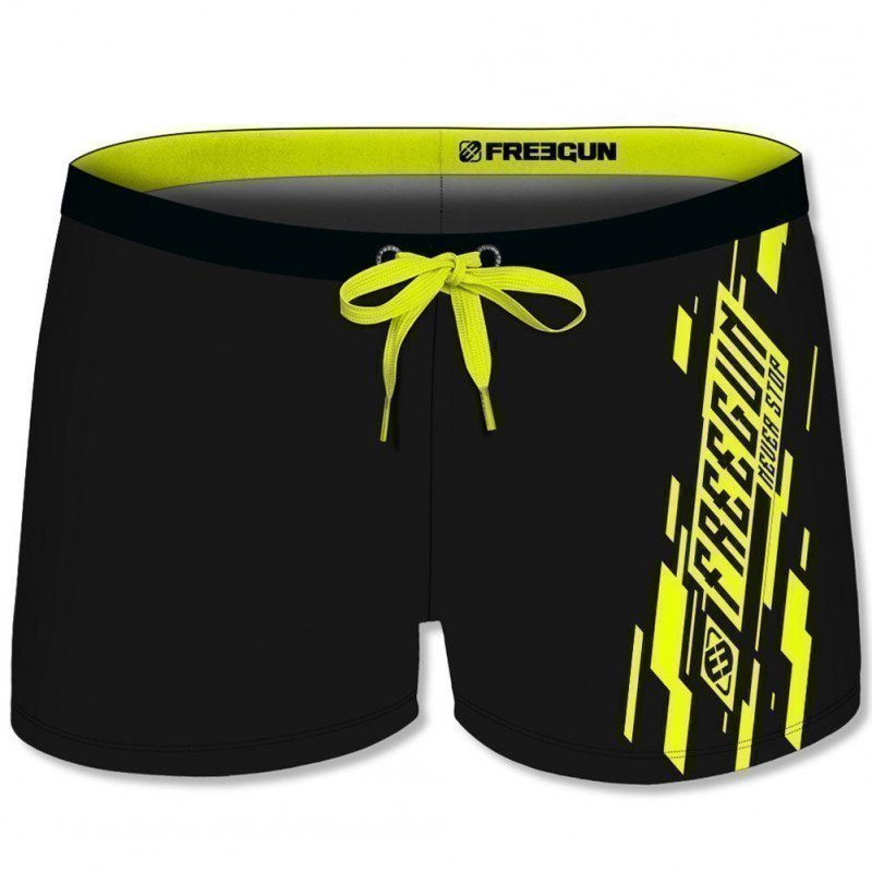 FREEGUN Boxer Bain Moulant Homme MOUASS4 Noir Jaune