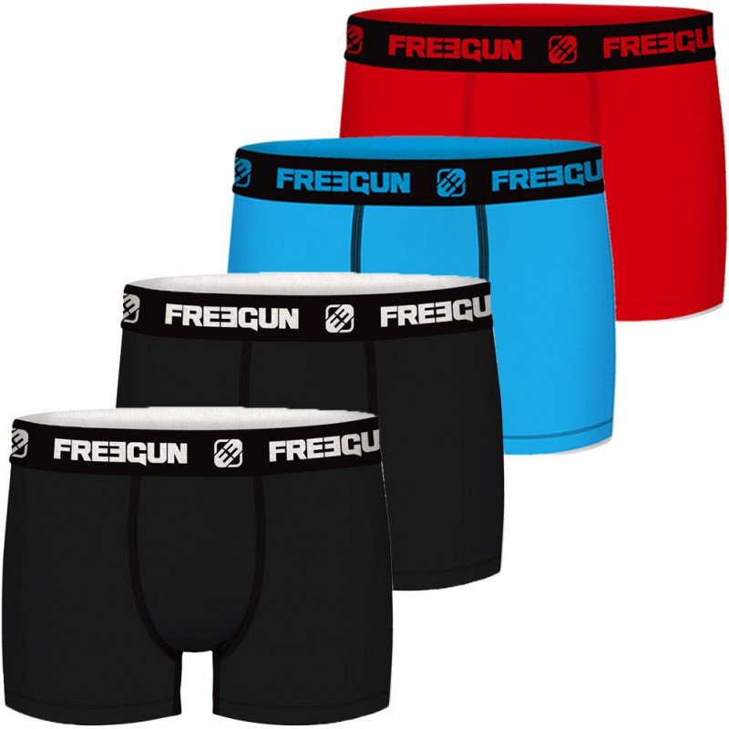 FREEGUN Lot de 4 Boxers Homme Coton PACKX4 Noir Bleu Noir Rouge