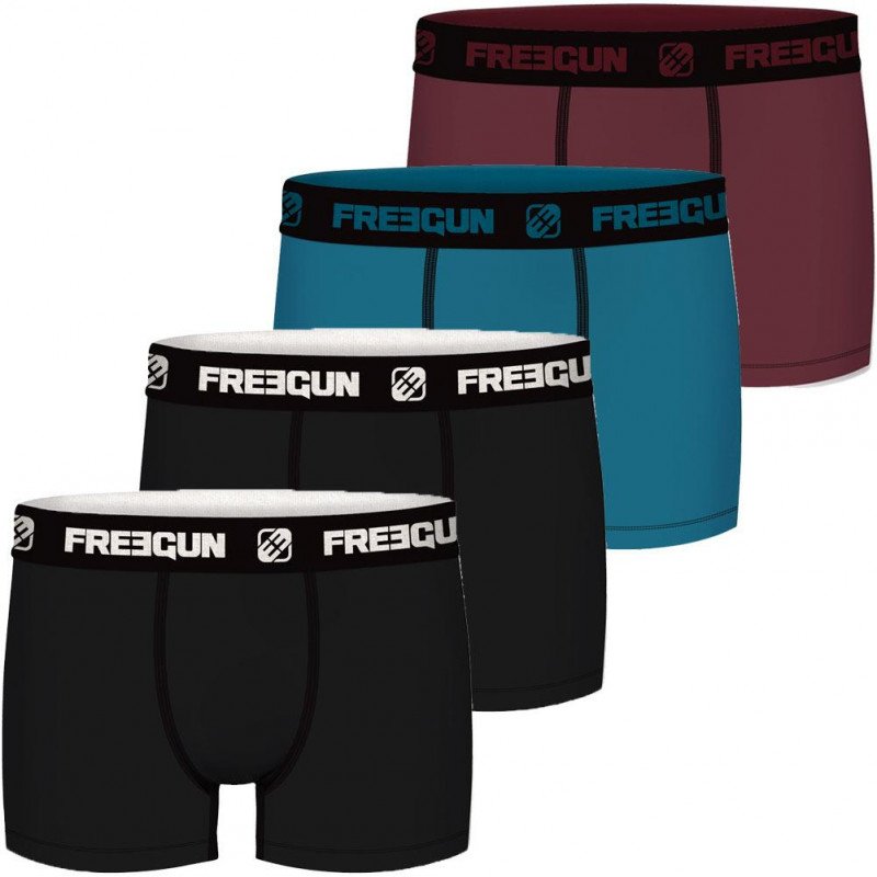 FREEGUN Lot de 4 Boxers Homme Coton PACKX4 Bordeaux Noir Bleu Noir