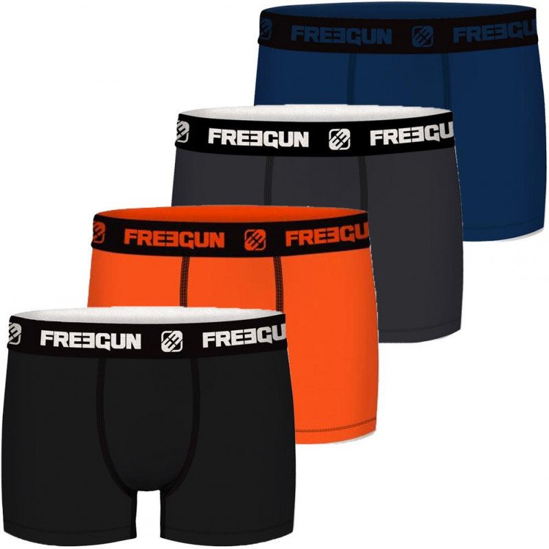 FREEGUN 4 Boxers Homme Coton PACKX4 Orange Gris Marine Noir