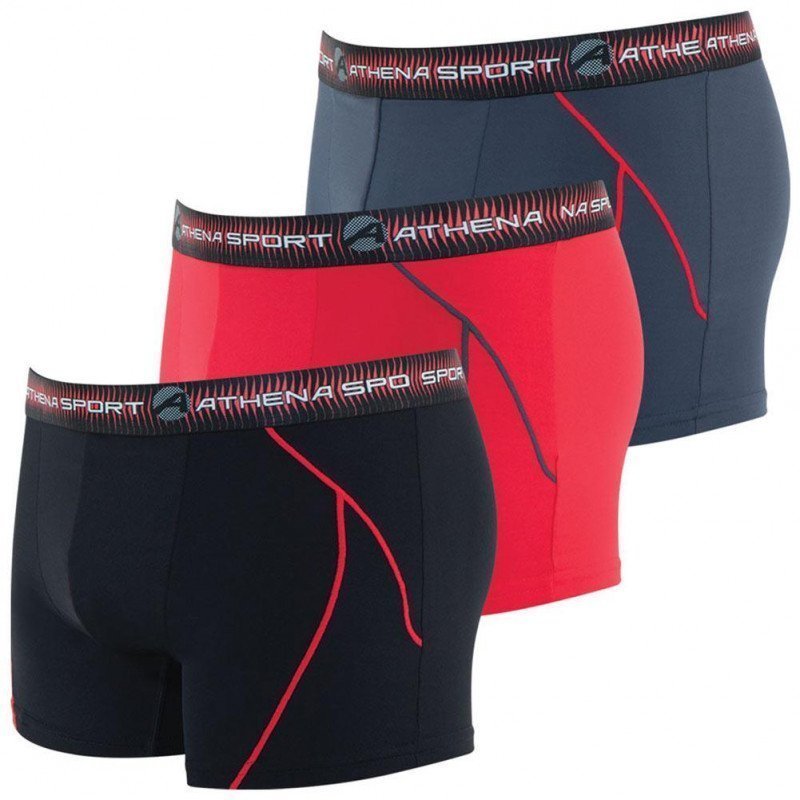 ATHENA Lot de 3 Boxers Homme Microfibre TRAINING Rouge Noir