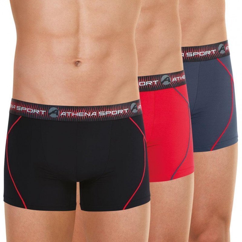 ATHENA Lot de 3 Boxers Homme Microfibre TRAINING Rouge Noir