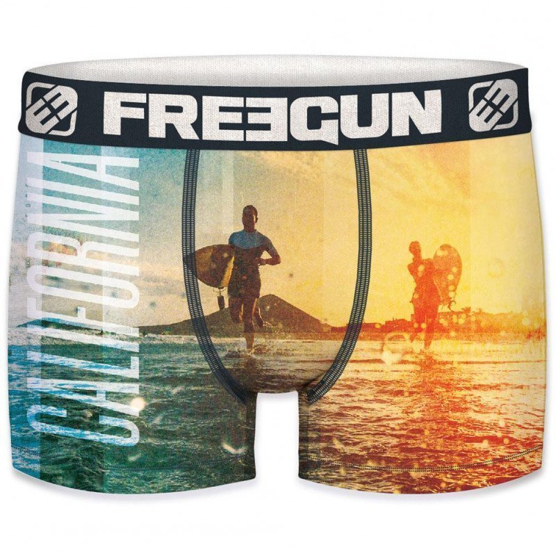 FREEGUN Boxer Homme Microfibre CAL Bleu Jaune PREMIUM