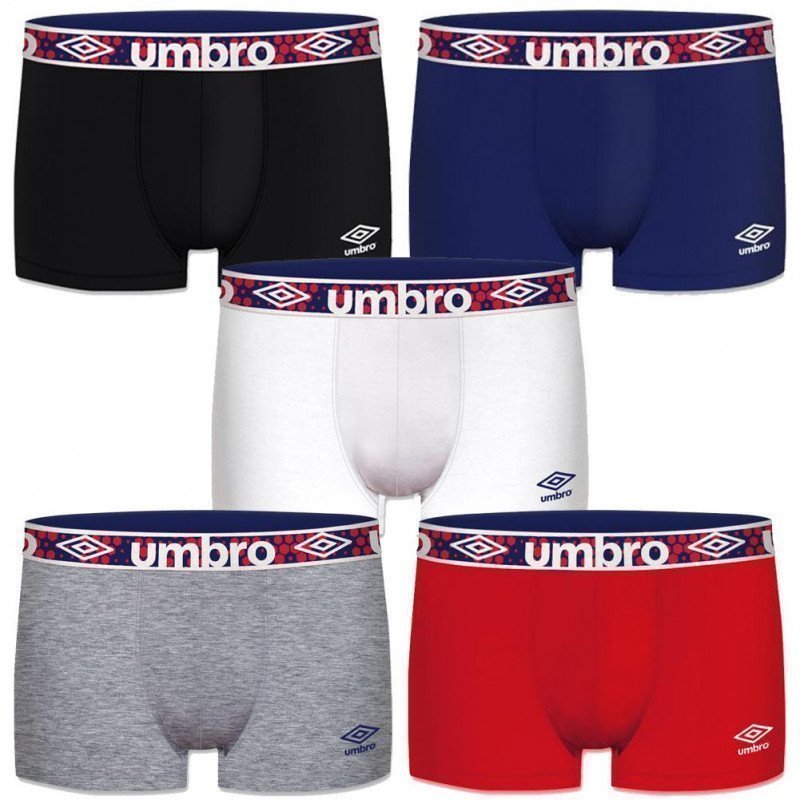 UMBRO Lot de 5 Boxers Homme Coton UMBCEX5ASS1 Noir Bleu Blanc Gris Rouge