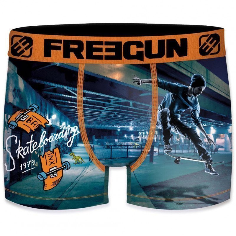 FREEGUN Boxer Homme Microfibre SKAPR97 Bleu Orange PREMIUM