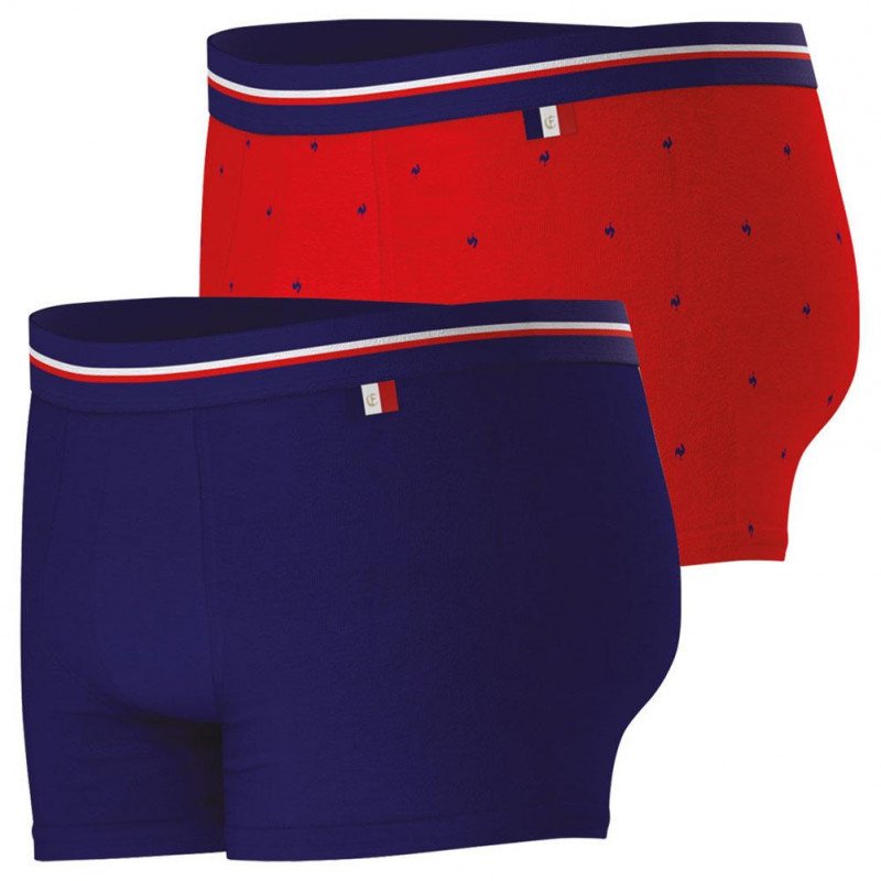 EMINENCE 2 Boxers Homme Coton FAIT EN FRANCE Marine Imprimé Coq