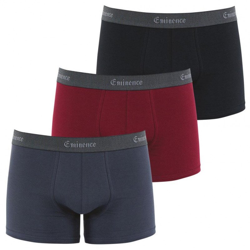 EMINENCE Lot de 3 Boxers Homme Coton Bio SELECTION Anthracite Bordeaux Noir