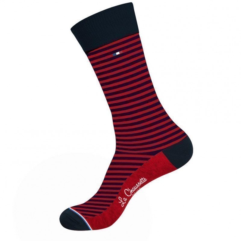 LA CHAUSSETTE MADE IN FRANCE Chaussettes Homme Coton ASS3 Rouge rayures Marine