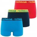 ATHENA Lot de 3 Boxers Garçon Coton Bio BIOPACK Marine Turquoise Rouge