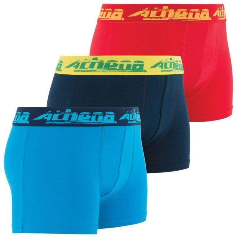 ATHENA Lot de 3 Boxers Garçon Coton Bio BIOPACK Marine Turquoise Rouge